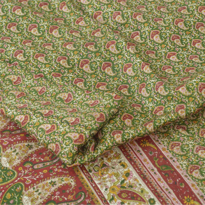 Sanskriti Vintage Sarees Green/Red Indian Pure Silk Print Sari 5yd Craft Sustainable Fabric