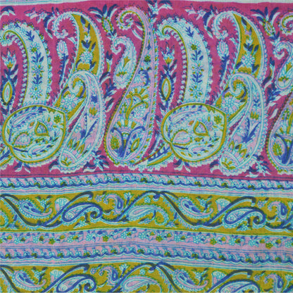 Sanskriti Vintage Sarees Blue From India Pure Silk Printed Sari 5yd Craft Sustainable Fabric