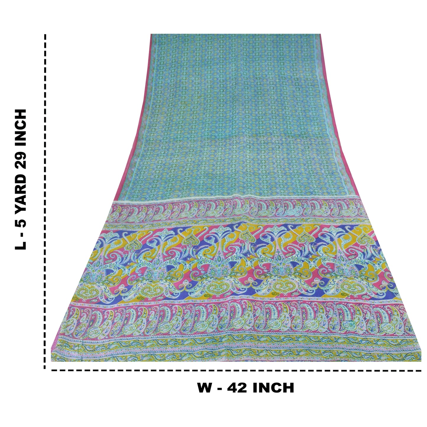 Sanskriti Vintage Sarees Blue From India Pure Silk Printed Sari 5yd Craft Sustainable Fabric