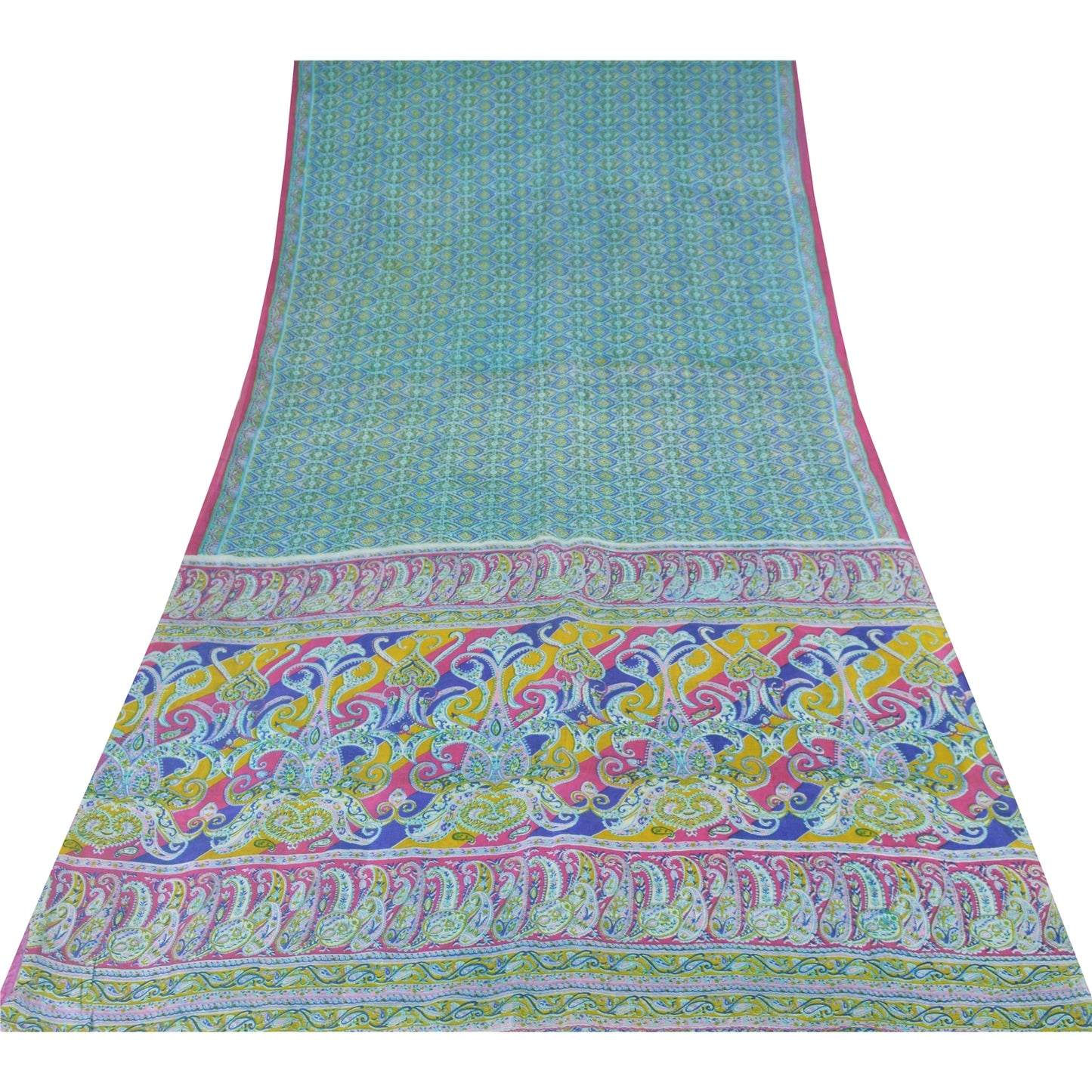 Sanskriti Vintage Sarees Blue From India Pure Silk Printed Sari 5yd Craft Sustainable Fabric
