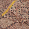 Sanskriti Vintage Sarees Brown Zari Border Pure Silk Print Sari 6yd Craft Sustainable Fabric