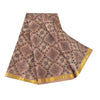 Sanskriti Vintage Sarees Brown Zari Border Pure Silk Print Sari 6yd Craft Sustainable Fabric