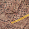 Sanskriti Vintage Sarees Brown Zari Border Pure Silk Print Sari 6yd Craft Sustainable Fabric