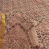 Sanskriti Vintage Sarees Brown Zari Border Pure Silk Print Sari 6yd Craft Sustainable Fabric