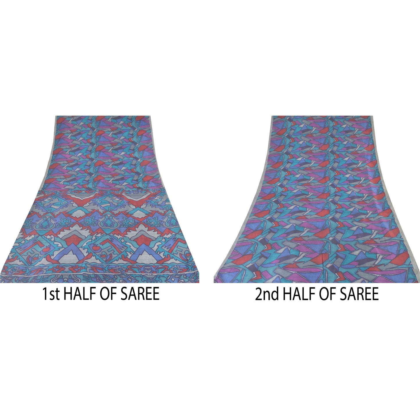 Sanskriti Vintage Sarees Multi Pure Silk Abstract Printed Sari 6yd Craft Sustainable Fabric