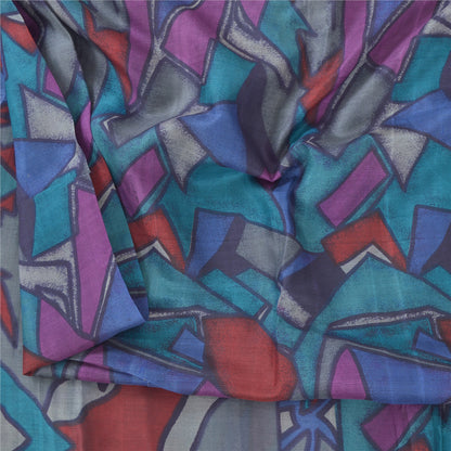 Sanskriti Vintage Sarees Multi Pure Silk Abstract Printed Sari 6yd Craft Sustainable Fabric