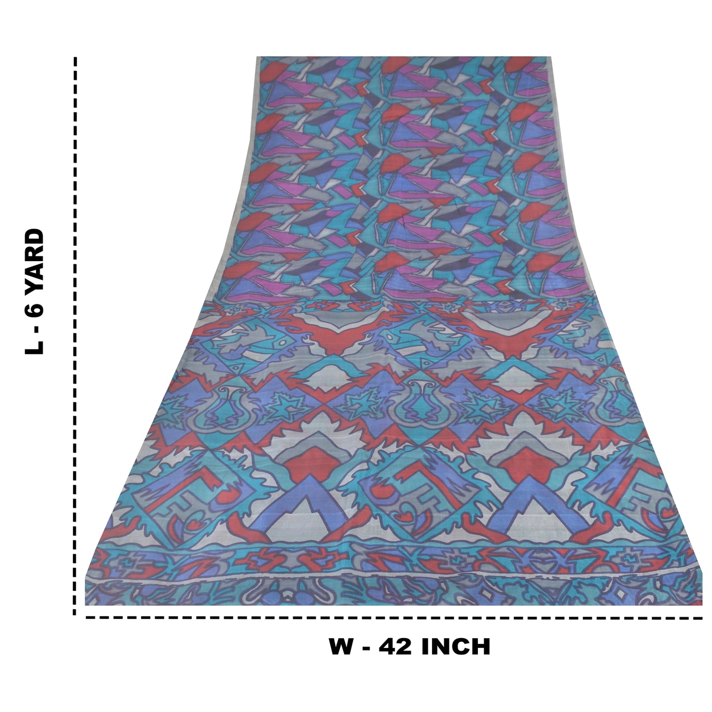 Sanskriti Vintage Sarees Multi Pure Silk Abstract Printed Sari 6yd Craft Sustainable Fabric