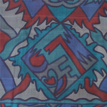 Sanskriti Vintage Sarees Multi Pure Silk Abstract Printed Sari 6yd Craft Sustainable Fabric