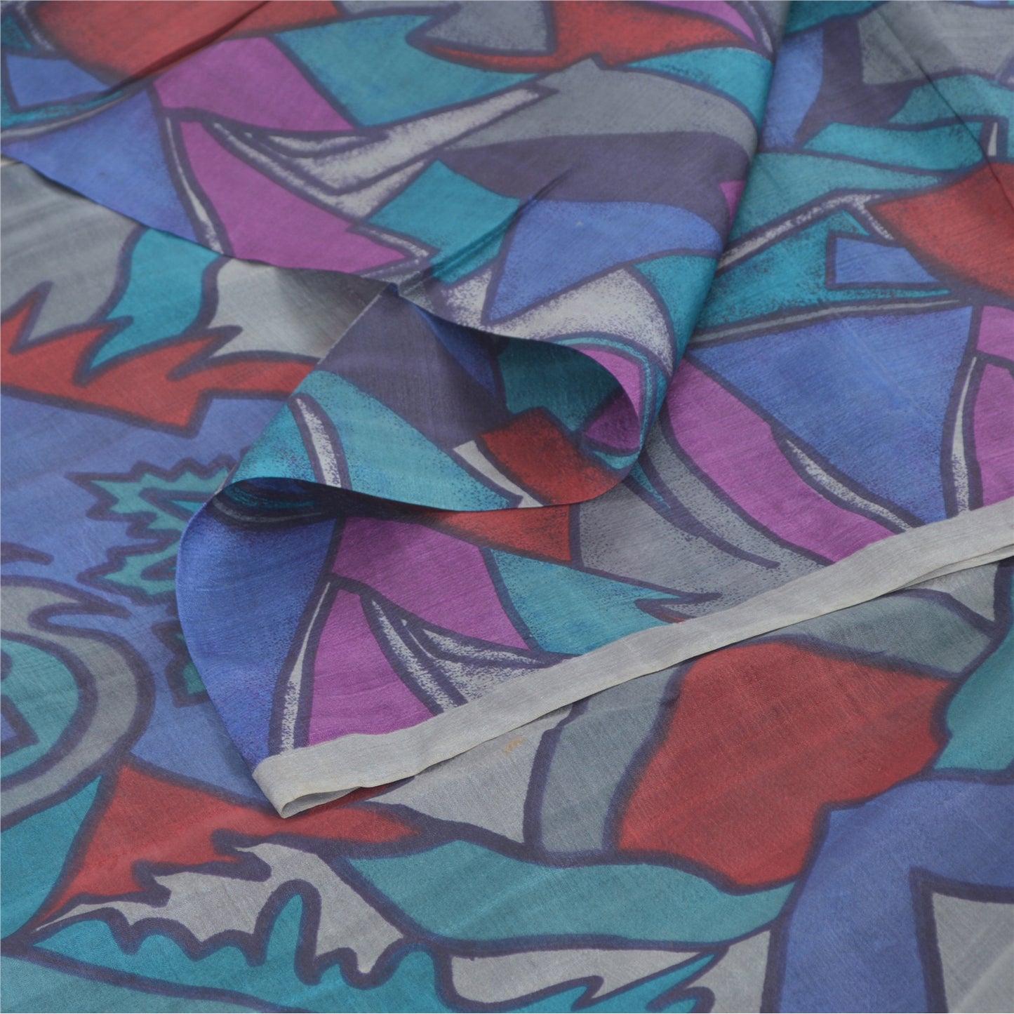 Sanskriti Vintage Sarees Multi Pure Silk Abstract Printed Sari 6yd Craft Sustainable Fabric