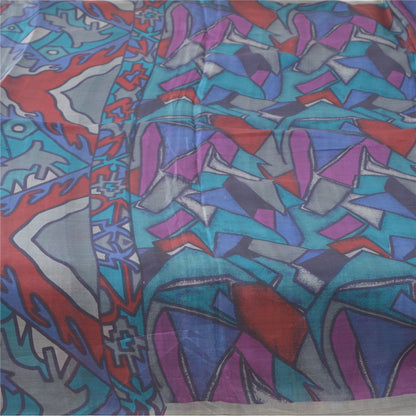 Sanskriti Vintage Sarees Multi Pure Silk Abstract Printed Sari 6yd Craft Sustainable Fabric