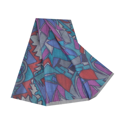 Sanskriti Vintage Sarees Multi Pure Silk Abstract Printed Sari 6yd Craft Sustainable Fabric