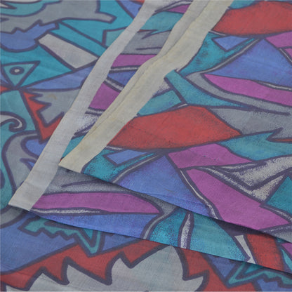 Sanskriti Vintage Sarees Multi Pure Silk Abstract Printed Sari 6yd Craft Sustainable Fabric