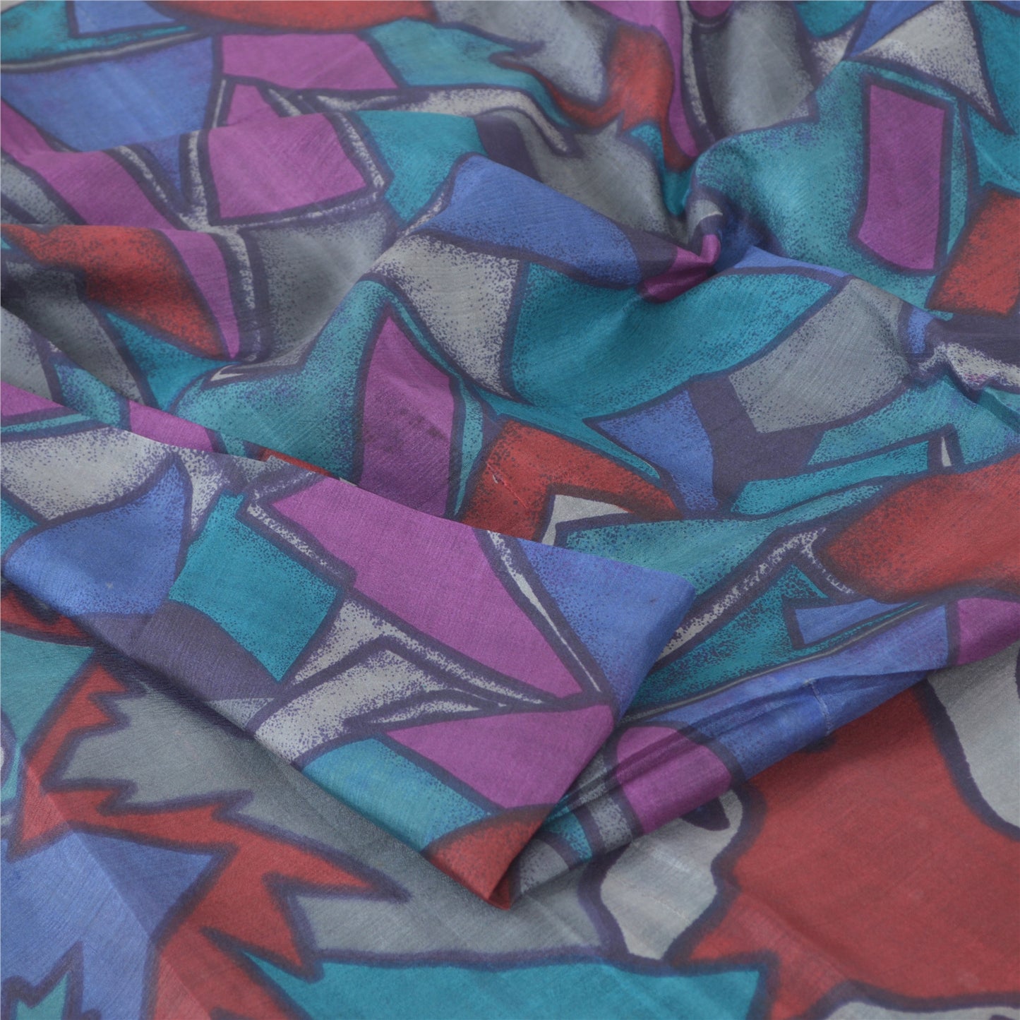 Sanskriti Vintage Sarees Multi Pure Silk Abstract Printed Sari 6yd Craft Sustainable Fabric