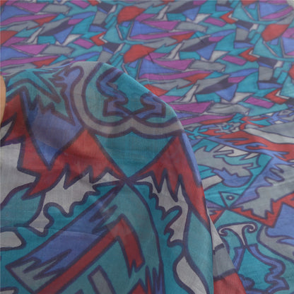 Sanskriti Vintage Sarees Multi Pure Silk Abstract Printed Sari 6yd Craft Sustainable Fabric