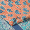 Sanskriti Vintage Sarees Peach/Blue 100% Pure Silk Printed Sari 5yd Craft Sustainable Fabric