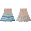 Sanskriti Vintage Sarees Peach/Blue 100% Pure Silk Printed Sari 5yd Craft Sustainable Fabric