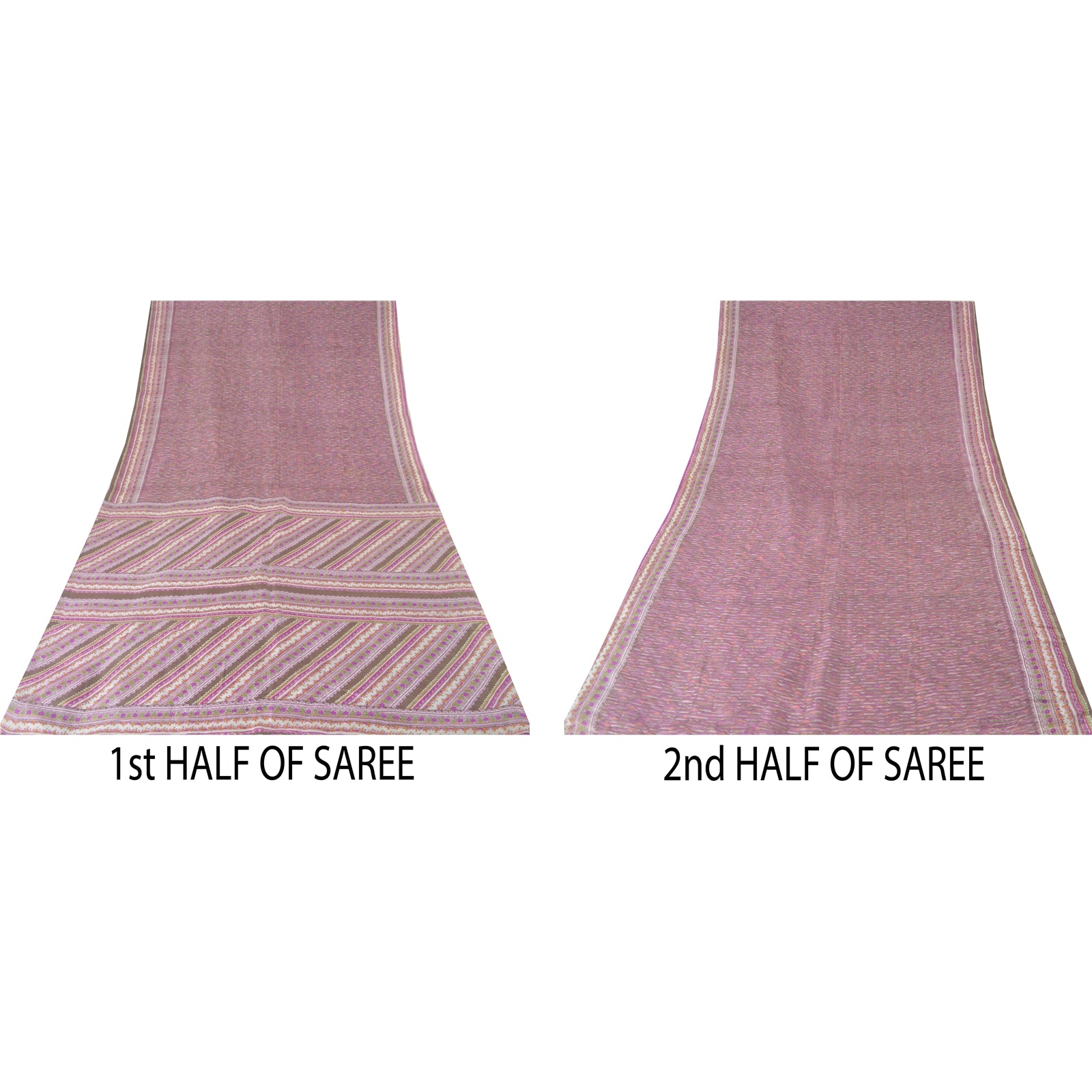 Sanskriti Vintage Saree Purple Blend Silk Saree Floral Lines Printed Sari 6 Yd Soft Fabric For Crafting, Upcycling, or Even Wearing