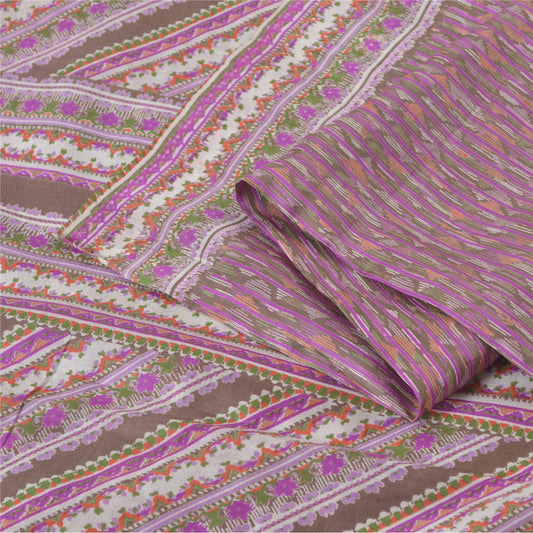 Sanskriti Vintage Sarees Multicolor 100% Pure Silk Printed Sari 6yd Craft Sustainable Fabric