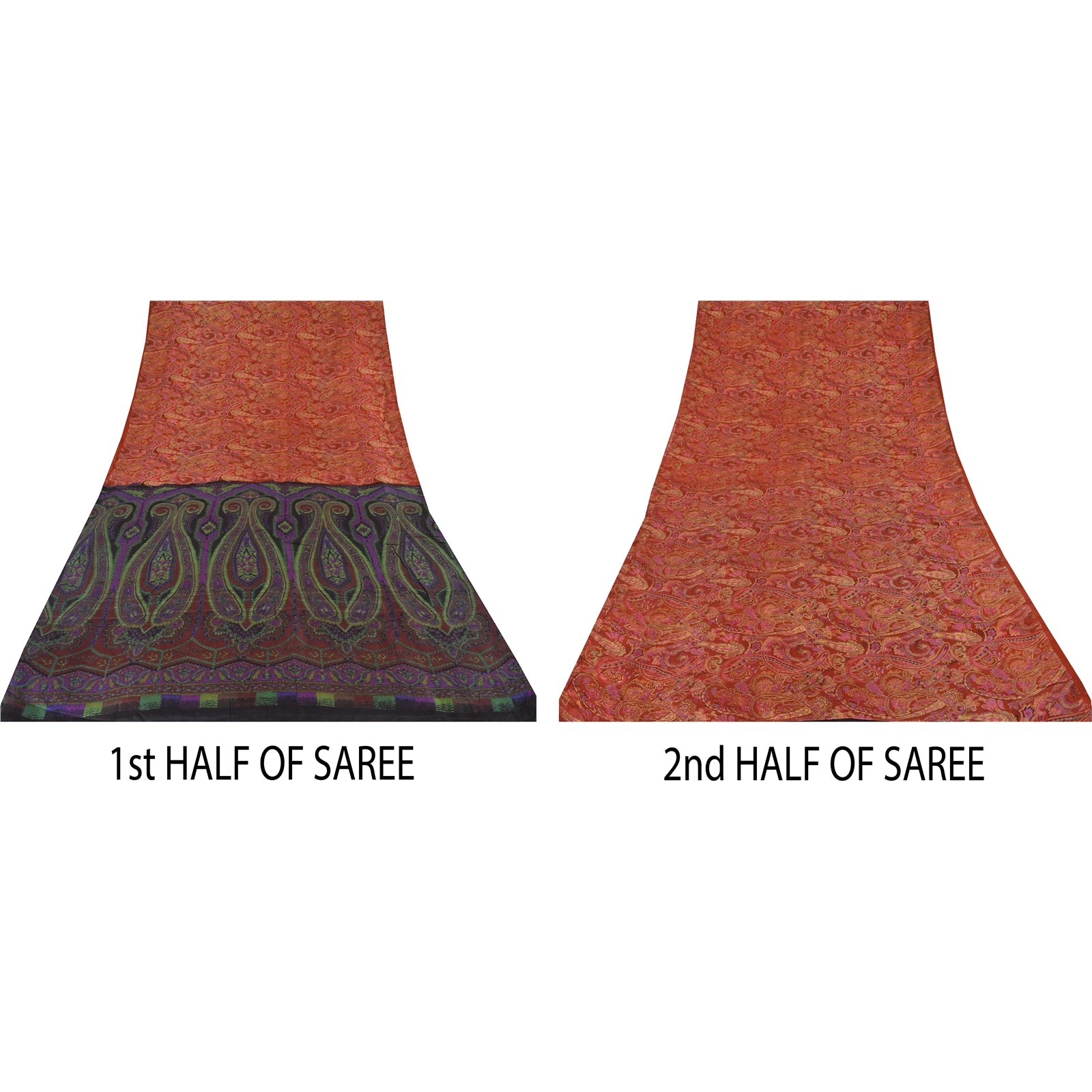 Sanskriti Vintage Saree 100% Pure Silk Saree From India Red & Brown Floral Printed 5Yd Craft Fabric Pre-Owned Upcycled, Recycled, Sewing