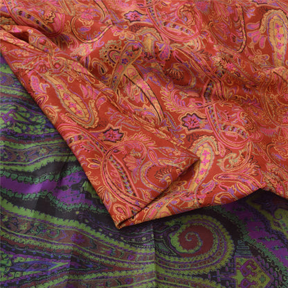 Sanskriti Vintage Sarees From India Red Pure Silk Printed Sari 5yd Craft Sustainable Fabric