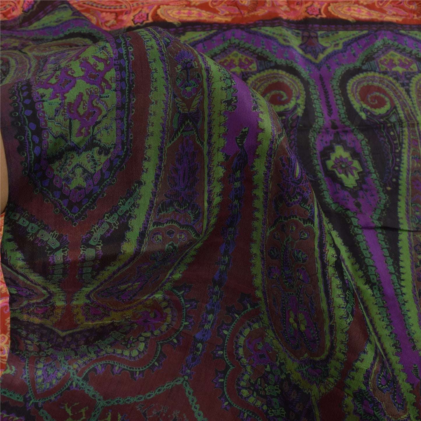 Sanskriti Vintage Sarees From India Red Pure Silk Printed Sari 5yd Craft Sustainable Fabric