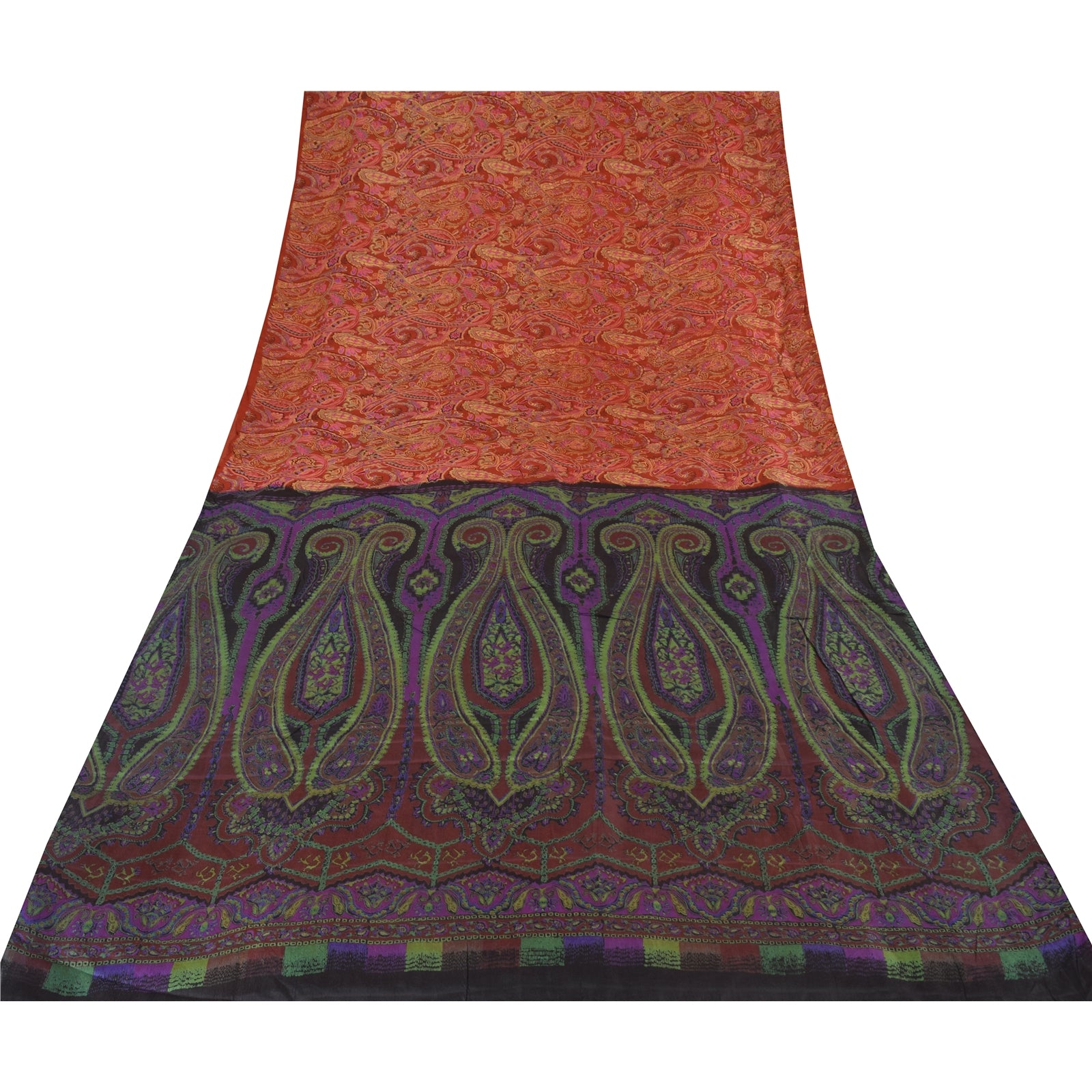 Sanskriti Vintage Saree 100% Pure Silk Saree From India Red & Brown Floral Printed 5Yd Craft Fabric Pre-Owned Upcycled, Recycled, Sewing