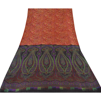 Sanskriti Vintage Sarees From India Red Pure Silk Printed Sari 5yd Craft Sustainable Fabric