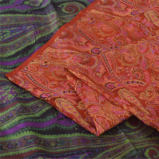 Sanskriti Vintage Sarees From India Red Pure Silk Printed Sari 5yd Craft Sustainable Fabric