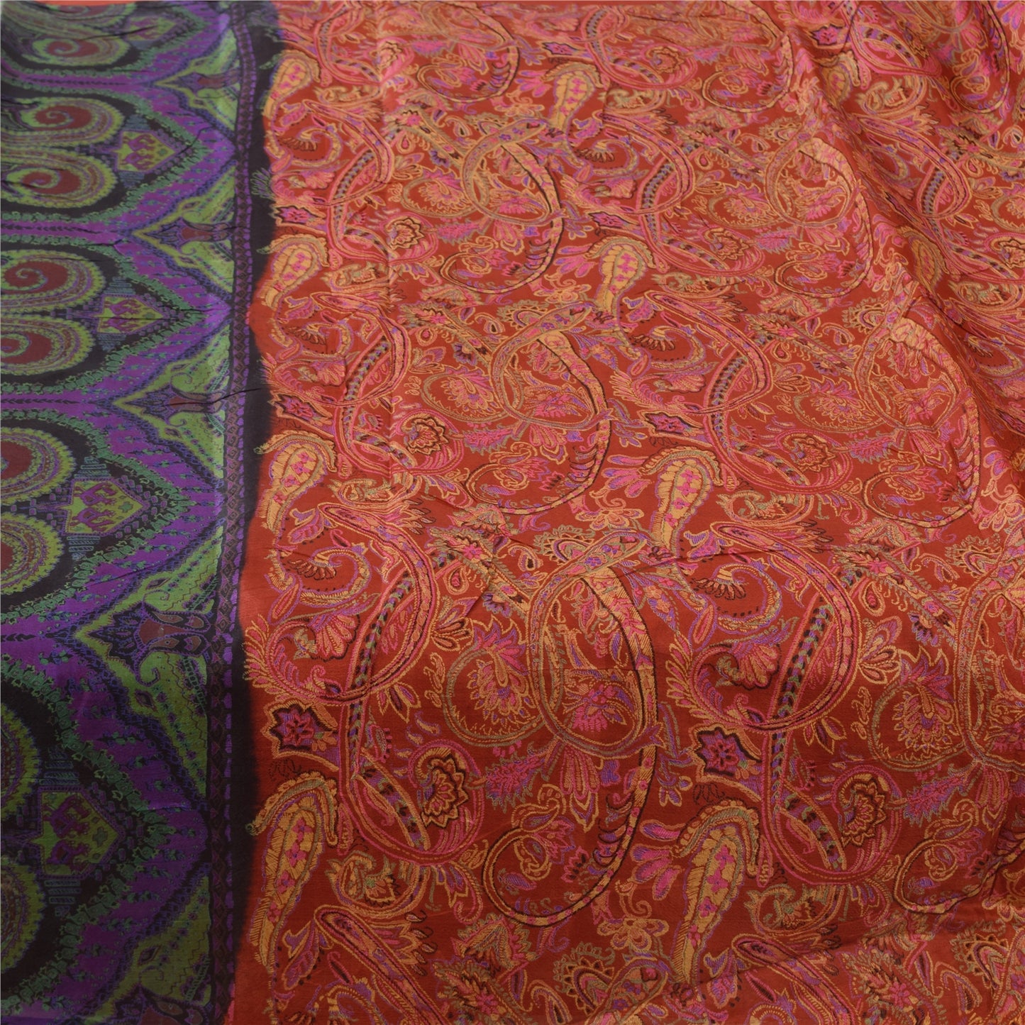 Sanskriti Vintage Sarees From India Red Pure Silk Printed Sari 5yd Craft Sustainable Fabric