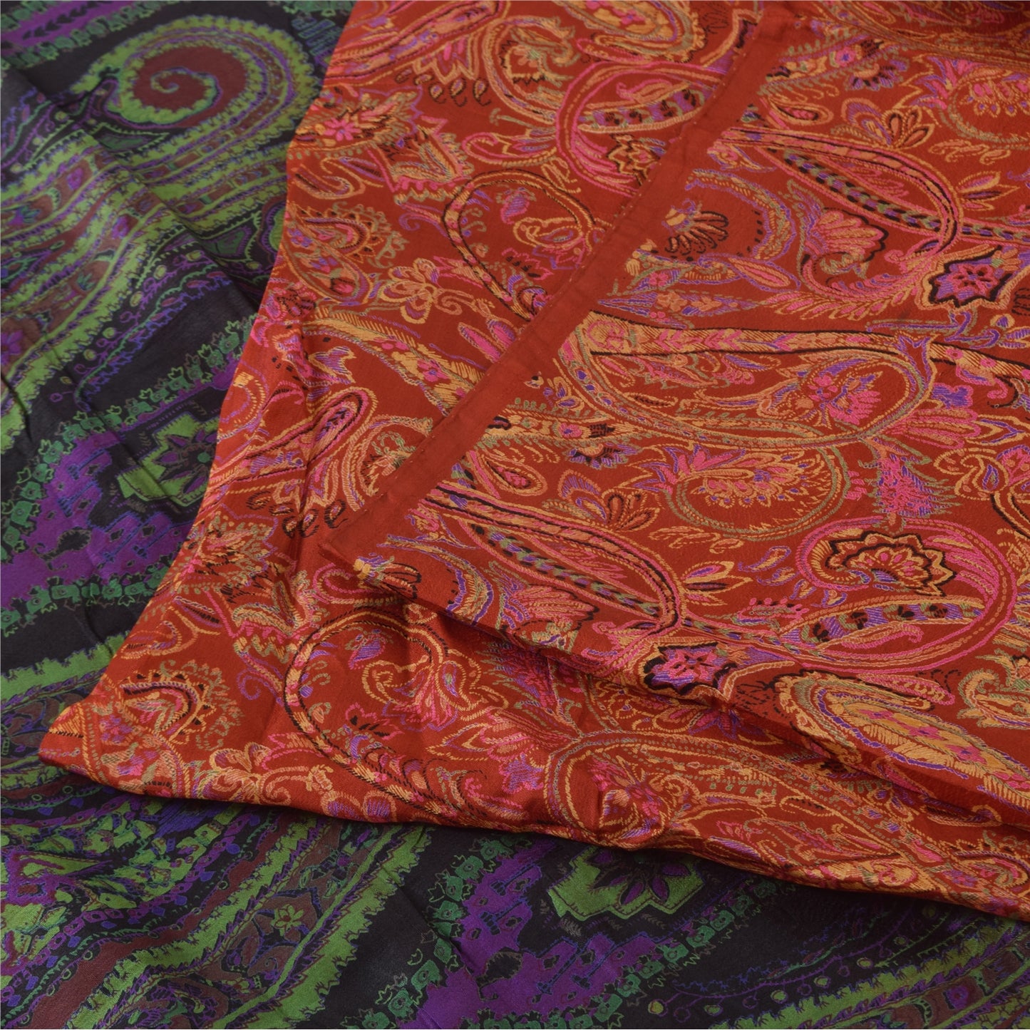 Sanskriti Vintage Sarees From India Red Pure Silk Printed Sari 5yd Craft Sustainable Fabric