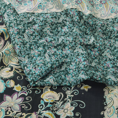 Sanskriti Vintage Sarees Indian Green Pure Silk Printed Sari 6yd Craft Sustainable Fabric
