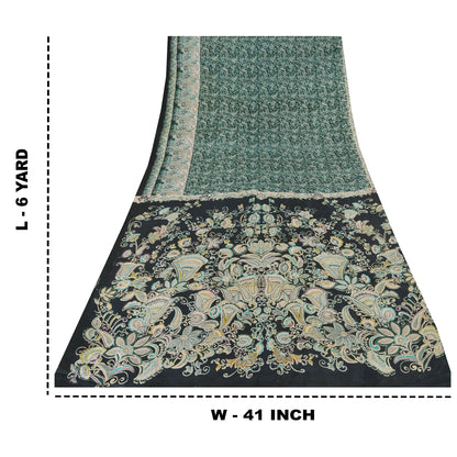 Sanskriti Vintage Sarees Indian Green Pure Silk Printed Sari 6yd Craft Sustainable Fabric