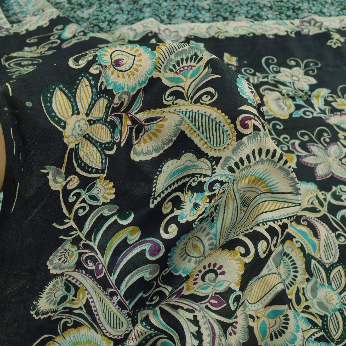 Sanskriti Vintage Sarees Indian Green Pure Silk Printed Sari 6yd Craft Sustainable Fabric