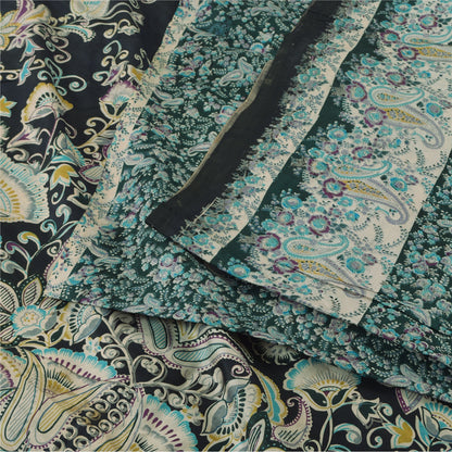 Sanskriti Vintage Sarees Indian Green Pure Silk Printed Sari 6yd Craft Sustainable Fabric