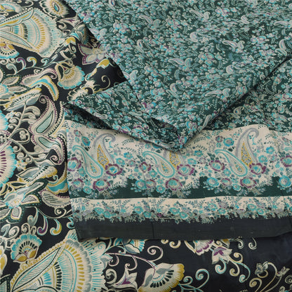 Sanskriti Vintage Sarees Indian Green Pure Silk Printed Sari 6yd Craft Sustainable Fabric