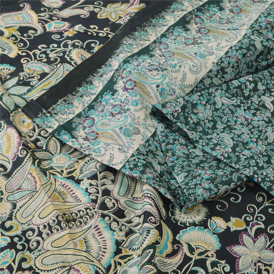 Sanskriti Vintage Sarees Indian Green Pure Silk Printed Sari 6yd Craft Sustainable Fabric