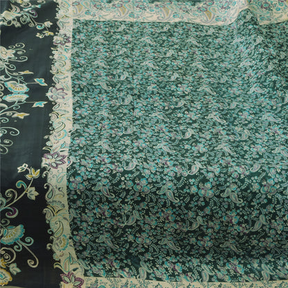 Sanskriti Vintage Sarees Indian Green Pure Silk Printed Sari 6yd Craft Sustainable Fabric