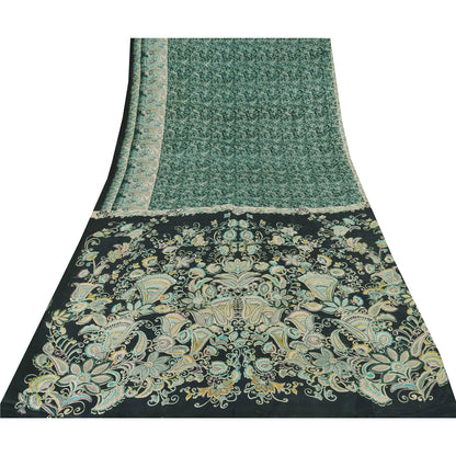 Sanskriti Vintage Sarees Indian Green Pure Silk Printed Sari 6yd Craft Sustainable Fabric
