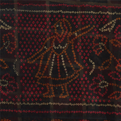 Sanskriti Vintage Sarees Red/Black Bandhani Pure Silk Printed Sari 5yd Sustainable Fabric