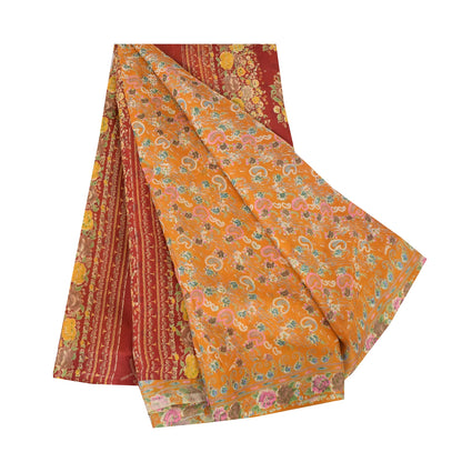 Sanskriti Vintage Sarees Gule Indiske Ren Silke Trykte Sari 6yd Håndværk Bæredygtigt Stoff