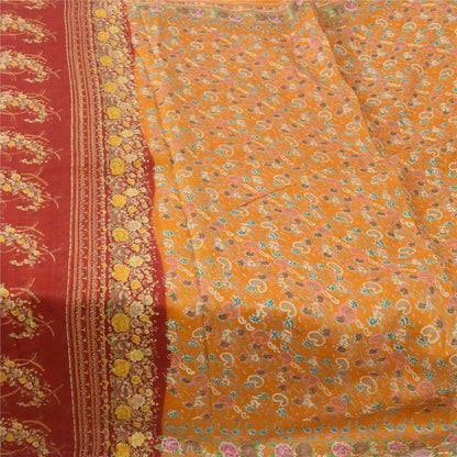 Sanskriti Vintage Sarees Gule Indiske Ren Silke Trykte Sari 6yd Håndværk Bæredygtigt Stoff