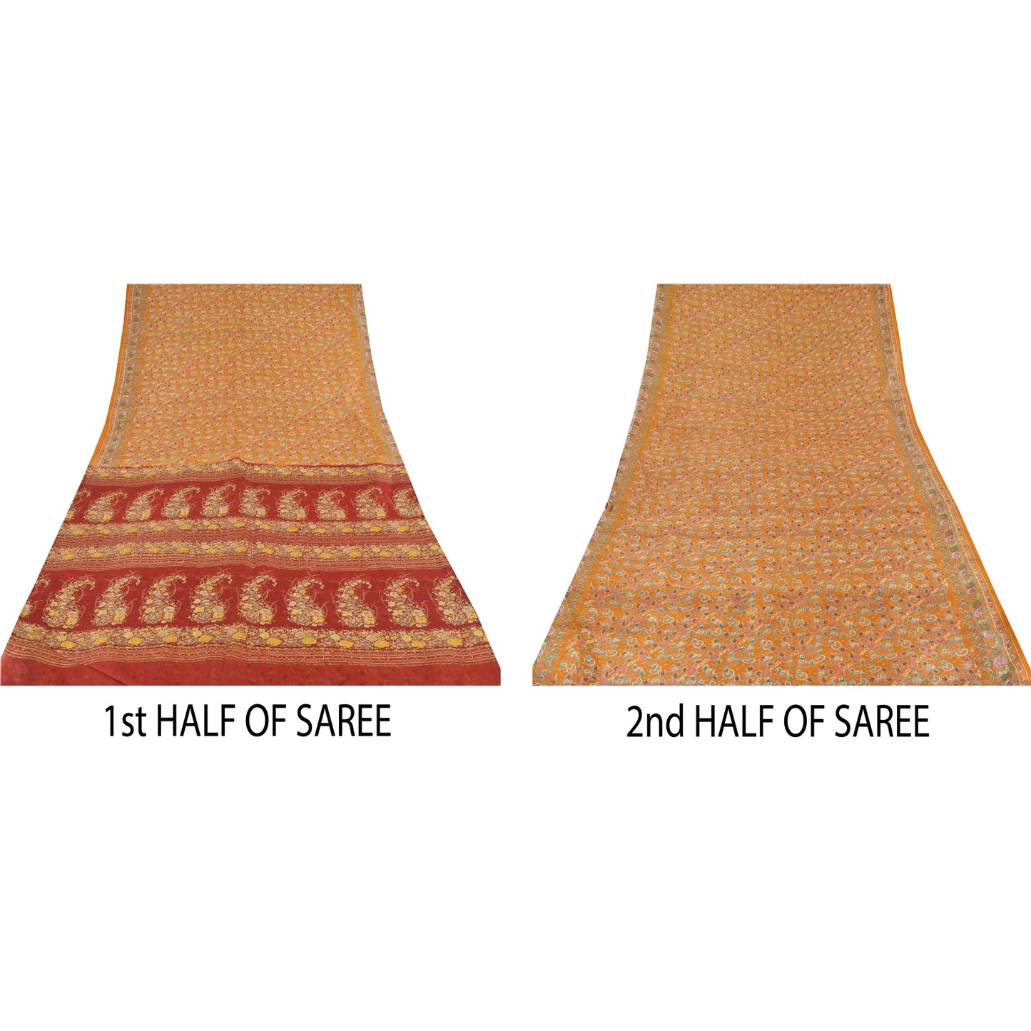 Sanskriti Vintage Sarees Gule Indiske Ren Silke Trykte Sari 6yd Håndværk Bæredygtigt Stoff