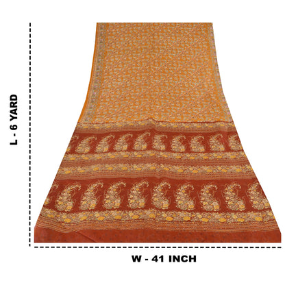 Sanskriti Vintage Sarees Gule Indiske Ren Silke Trykte Sari 6yd Håndværk Bæredygtigt Stoff
