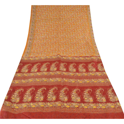 Sanskriti Vintage Sarees Gule Indiske Ren Silke Trykte Sari 6yd Håndværk Bæredygtigt Stoff