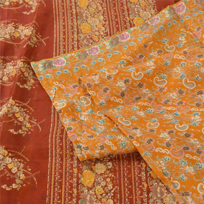 Sanskriti Vintage Sarees Gule Indiske Ren Silke Trykte Sari 6yd Håndværk Bæredygtigt Stoff