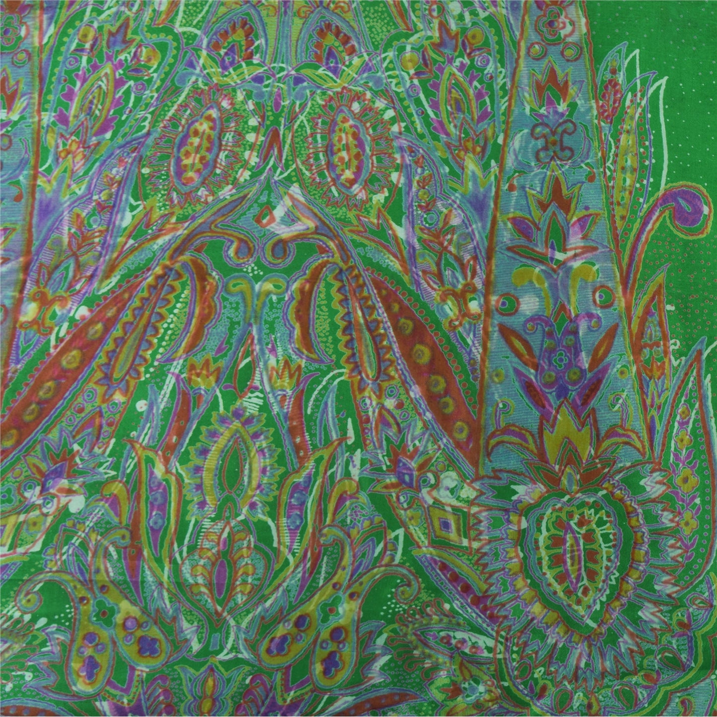 Sanskriti Vintage Sarees Indian Green Pure Silk Printed Sari 6yd Craft Sustainable Fabric