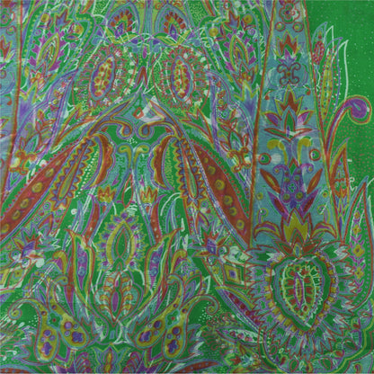 Sanskriti Vintage Sarees Indian Green Pure Silk Printed Sari 6yd Craft Sustainable Fabric