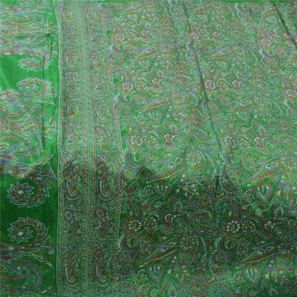 Sanskriti Vintage Sarees Indian Green Pure Silk Printed Sari 6yd Craft Sustainable Fabric