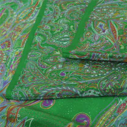 Sanskriti Vintage Sarees Indian Green Pure Silk Printed Sari 6yd Craft Sustainable Fabric