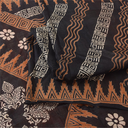 Sanskriti Vintage Sarees Indian Orange Pure Silk Printed Sari 5yd Craft Sustainable Fabric